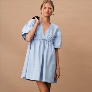 Maeve By Anthropologie XS Blue Baby Doll Frill Ruffle Sleeve Mini Dress